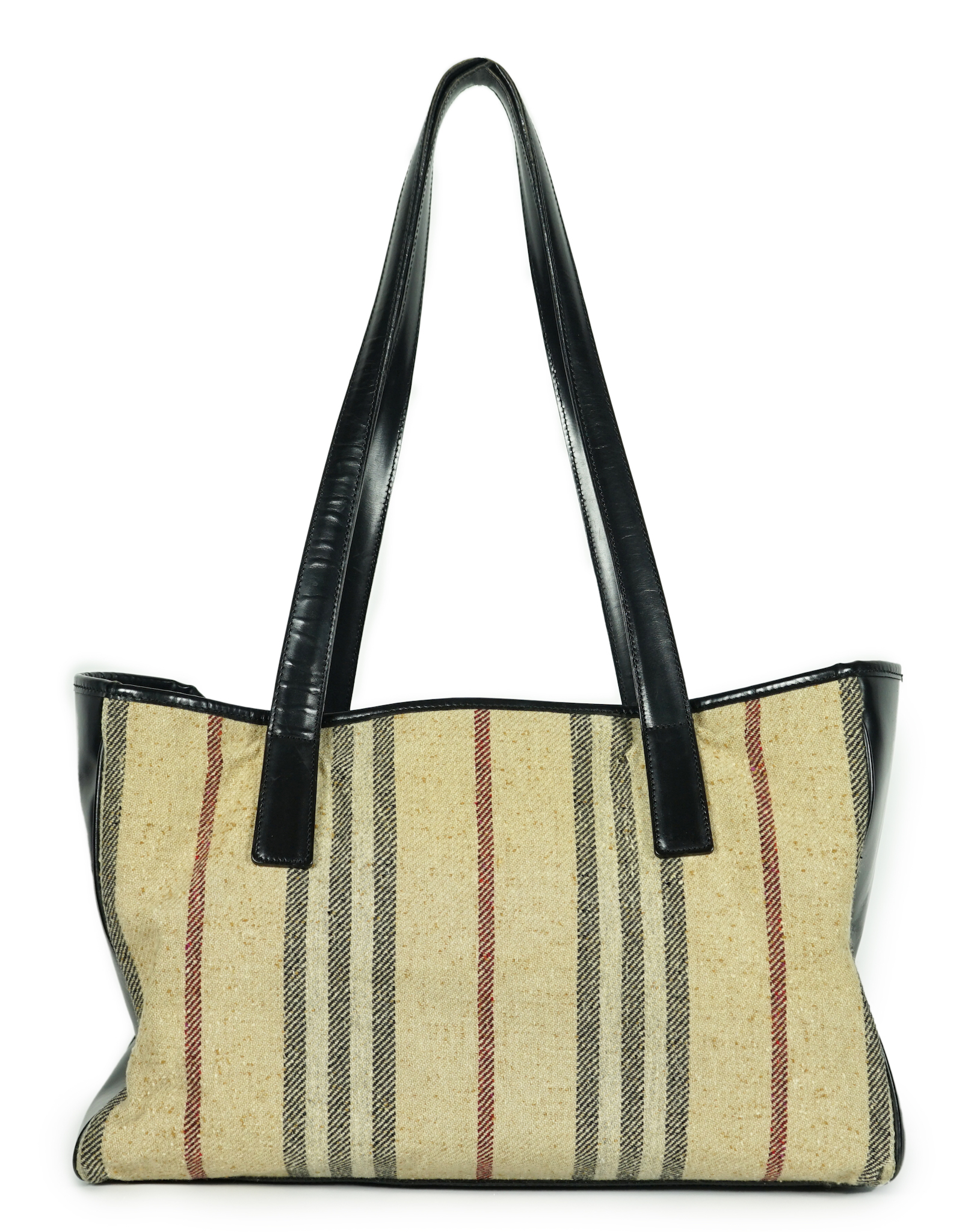 A Burberry fabric and black leather shopper, width 40cm, height 25cm, height overall 56cm, depth 17cm